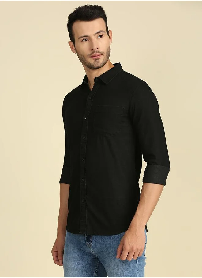 هاي ستار Men Black Slim Fit Casual Shirt