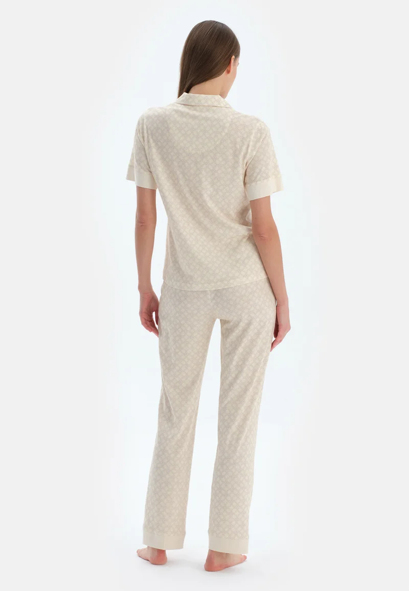 dagi Printed Regular/Classic Fit Shirt & Trousers Pajama Sets Spread Collar Cotton Blend Sleepwear