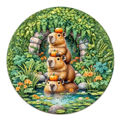 SECOGM Capybara Puzzles for Adults 1000 Pieces Round Animal Jigsaw Puzzles 1000 Pieces Impossible Difficult Hard Challenging Puzzles for Adults Art Puzzle for Home Decor 265 265in - Image 1