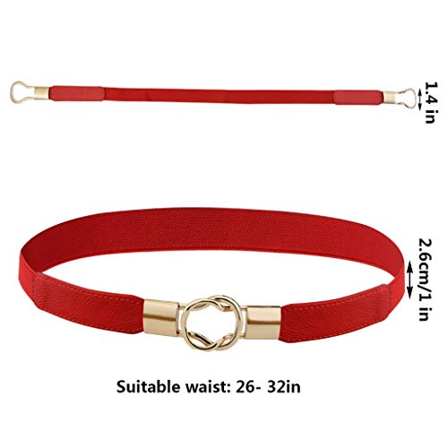 yeabwps 4 Pcs Women Retro Waist Belt Metal Buckle Skinny Stretchy Waist Belt for Dress (Black + Red + White + Khaki - Image 2