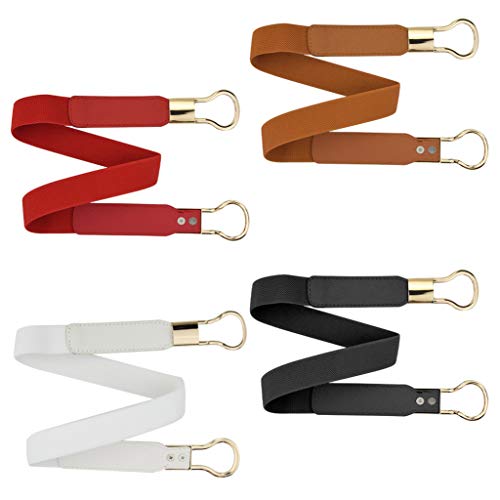 yeabwps 4 Pcs Women Retro Waist Belt Metal Buckle Skinny Stretchy Waist Belt for Dress (Black + Red + White + Khaki - Image 4