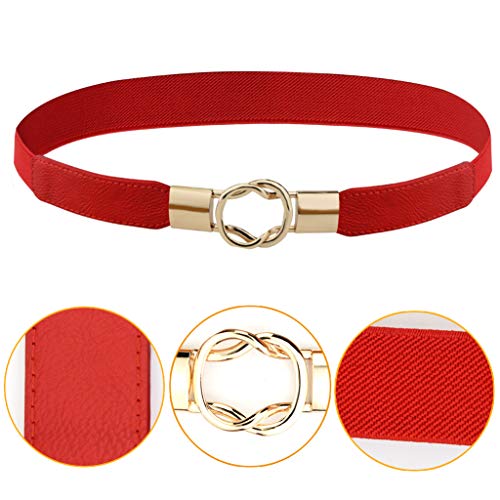 yeabwps 4 Pcs Women Retro Waist Belt Metal Buckle Skinny Stretchy Waist Belt for Dress (Black + Red + White + Khaki - Image 3