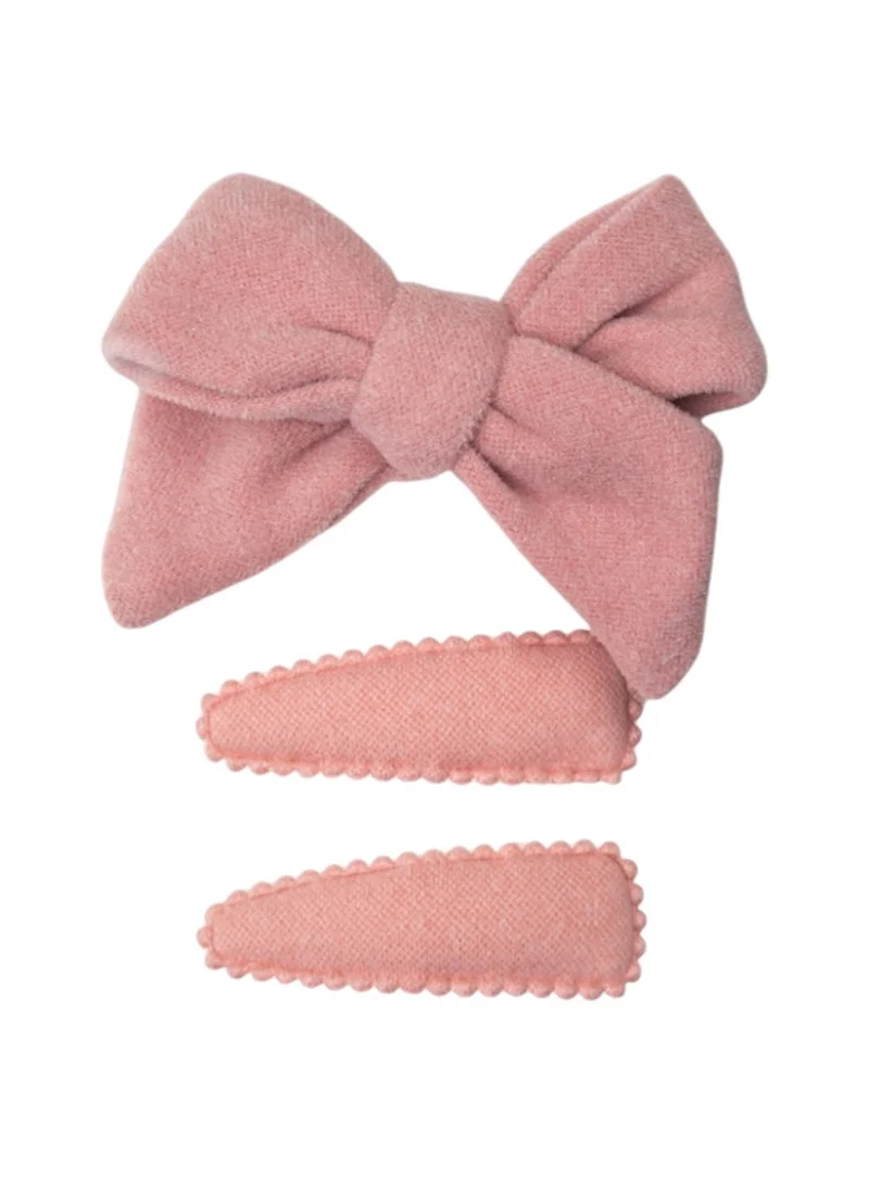 D'Daniela Sara Ribbon Bow Clip Set with Ponytail For Babies and Girls - Light Pink