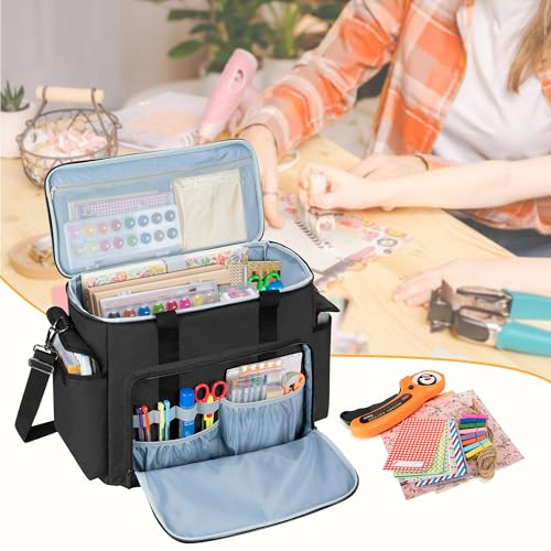 Trunab Large Scrapbook Bag with Padded Laptop Sleeve, Craft Bag Organizer Tote with Multiple Pockets for Scrapbooking Supplies and Art Tools, Black - Image 4