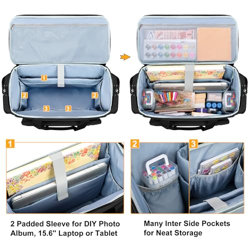 Trunab Large Scrapbook Bag with Padded Laptop Sleeve, Craft Bag Organizer Tote with Multiple Pockets for Scrapbooking Supplies and Art Tools, Black - Image 2
