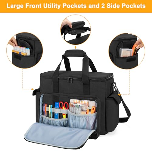 Trunab Large Scrapbook Bag with Padded Laptop Sleeve, Craft Bag Organizer Tote with Multiple Pockets for Scrapbooking Supplies and Art Tools, Black - Image 3