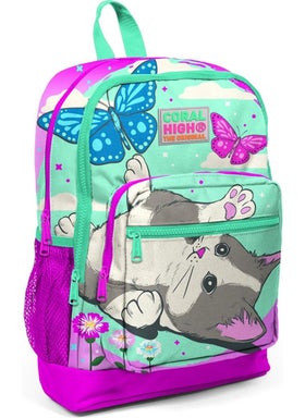 CORAL HIGH Four Compartment Water Green Pink Cat Pattern Primary School Bag 23707 