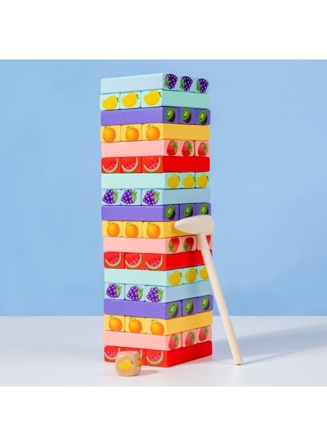 لعبة تكديس الفواكه للأطفال – 30 قطعة خشبية مع مطرقة، لعبة توازن ملونة للحفلات والمرح العائلي