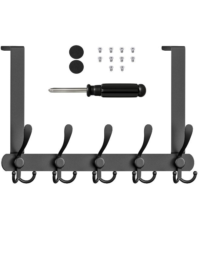Door Hooks, Over Door Hanger with 5 Triple Hooks, 40CM Stainless Steel Coat Hanger for Bathroom, Bedroom, Closet, Bags, Keys, Black - Image 1
