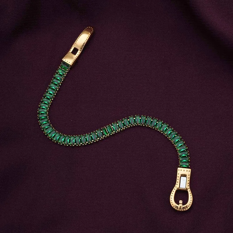 بالموناس PALMONAS 18k Gold Tone Plated Green Baguette Tennis Bracelet
 for Women