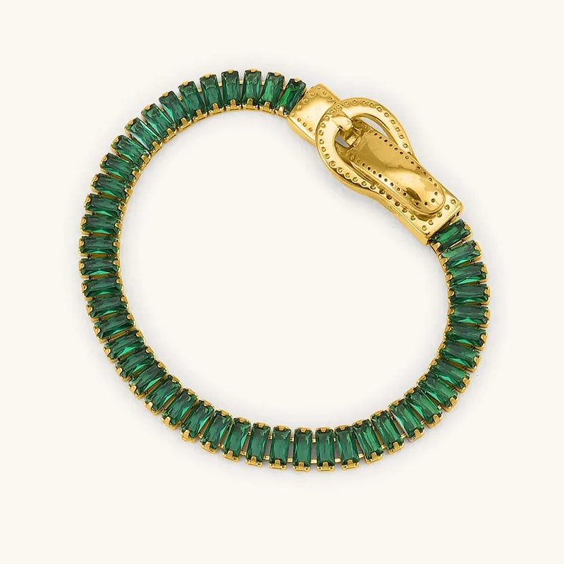 بالموناس PALMONAS 18k Gold Tone Plated Green Baguette Tennis Bracelet
 for Women