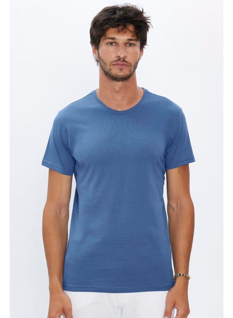 Tudors Men's Slim Fit Blue Crew Neck 100% Cotton Slim Cut Basic T-Shirt - Image 2