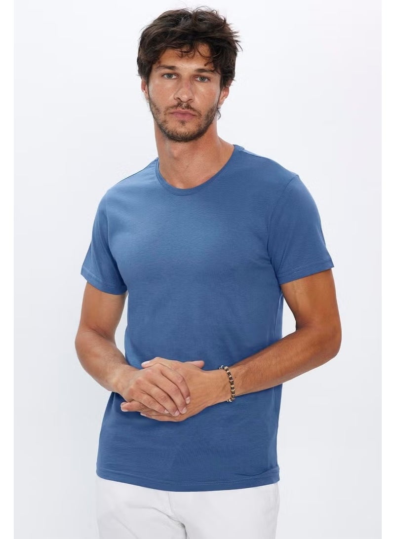 Tudors Men's Slim Fit Blue Crew Neck 100% Cotton Slim Cut Basic T-Shirt - Image 1
