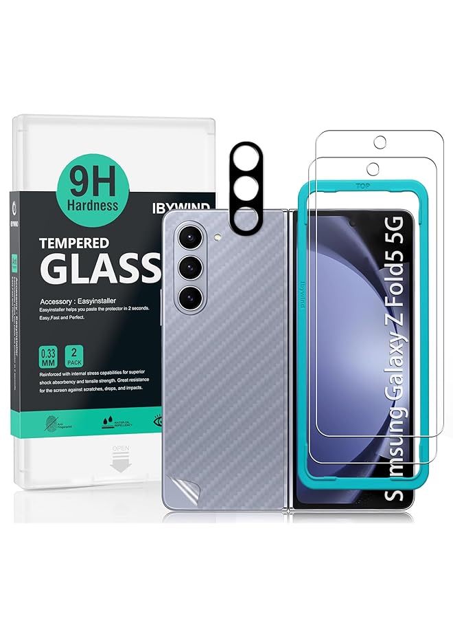 Ibywind Screen Protector For Samsung Galaxy Z Fold 5 5G With 2Pcs Tempered Glass 1Pc Camera Lens Protector 1Pc Backing Carbon Fiber Film Fingerprint Reader Easy To Install - Image 1