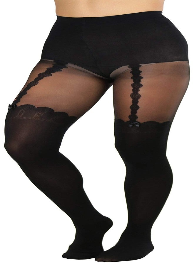 جوارب نسائية من الإسباندكس بتصميم يصل إلى أعلى الفخذ مع حمالات - أسود - Image 1