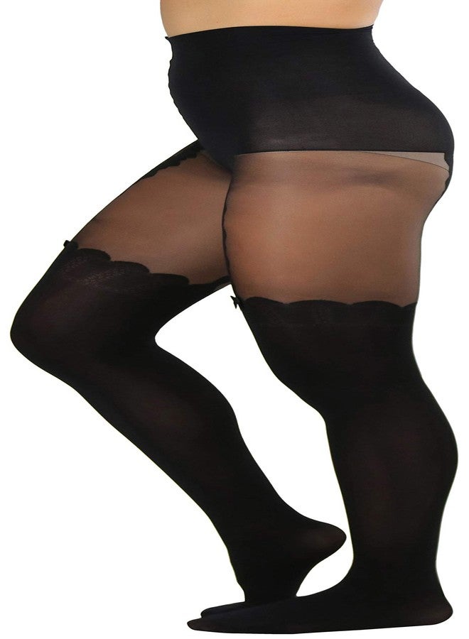 جوارب نسائية من الإسباندكس بتصميم يصل إلى أعلى الفخذ مع حمالات - أسود - Image 2