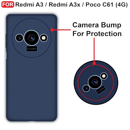 CEDO Back Cover for Redmi A3 / Redmi A3x / Poco C61 (4G) | Camera Bump Protection & Inner Velvet Fabric Lining | Ultra Slim Matte Soft Rubberised Case Cover (Blue) - Image 3