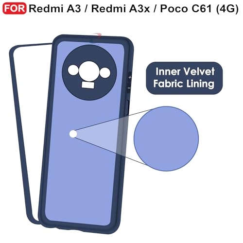 CEDO Back Cover for Redmi A3 / Redmi A3x / Poco C61 (4G) | Camera Bump Protection & Inner Velvet Fabric Lining | Ultra Slim Matte Soft Rubberised Case Cover (Blue) - Image 4