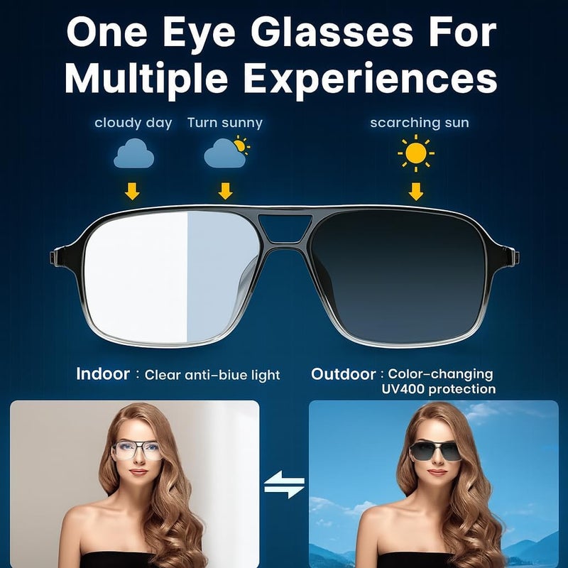 Smart Bluetooth Glasses for Men & Women, Polarized Blue Light Blocking Sunglasses with Dual Mic & Speakers, UV Protection, Auto-Tint Lenses, Voice Assistant, Touch Control, Magnetic Charging, Black - Image 3