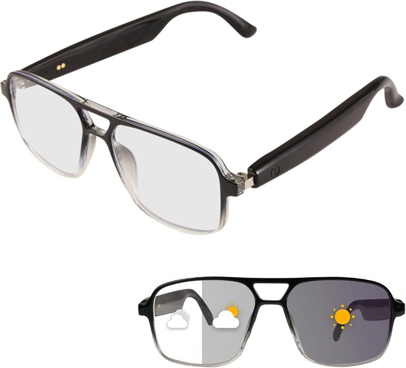 Smart Bluetooth Glasses for Men & Women, Polarized Blue Light Blocking Sunglasses with Dual Mic & Speakers, UV Protection, Auto-Tint Lenses, Voice Assistant, Touch Control, Magnetic Charging, Black - Image 1