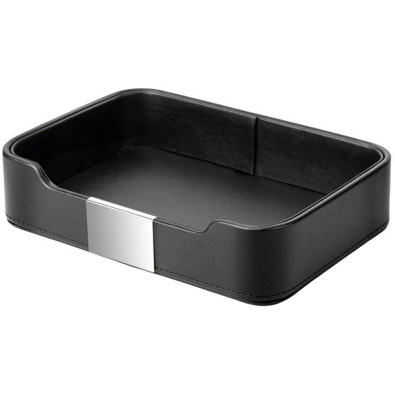 SANZIE SANZIE Luxury Leather Tray Desktop Storage Catchall Organizer Decorative Tray for Entryway Table to Hold Jewelry Watch Keys Phone Wallet Metal Silvered Black