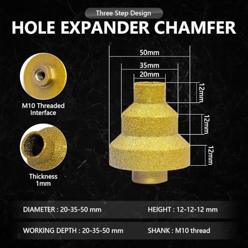 Serplex® Diamond Brazed Pagoda Drill Bit, 20/35/50mm Stepped Reamer for Tile & Stone, Chamfering, Hole Enlarging & Edge Trimming Tool for 100 Type Angle Grinder Use - Image 2