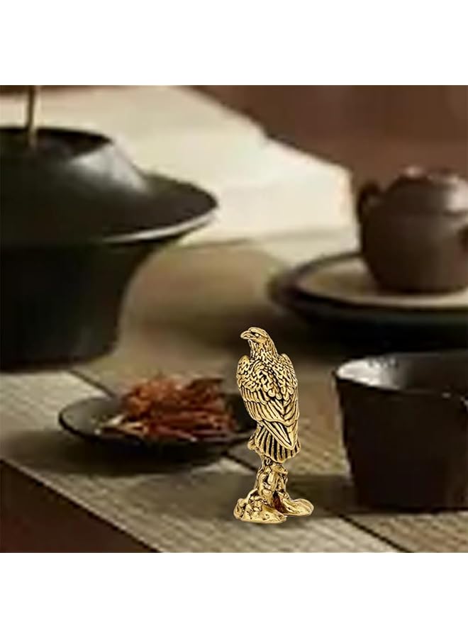 erorex Brass Eagle Carved Figurines 2 Pcs Mini Animal Statues Gold Brass Ornaments For Home Decor Desk Paperweight Collectible Gift Tea Pet For Bookshelf Collectible Gift - Image 5