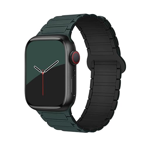 GUOi® Magnetic Silicone Watchband Compatible with Apple Watch Ultra 2＆Ultra 49mm 45mm 44mm 42mm 46mm-Men&Women Strap for iWatch Se10/9/8/7/6/5/4/3/2/1 SE 46/44/45/49/42mm(Series 3/2/1)-Teal+Black - Image 1