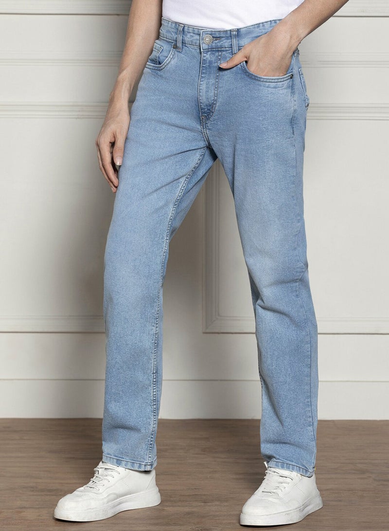 Dennis Lingo Relaxed Fit Light Blue Men's Jeans with Button & Zip Closure (Cotton Blend) - Image 2
