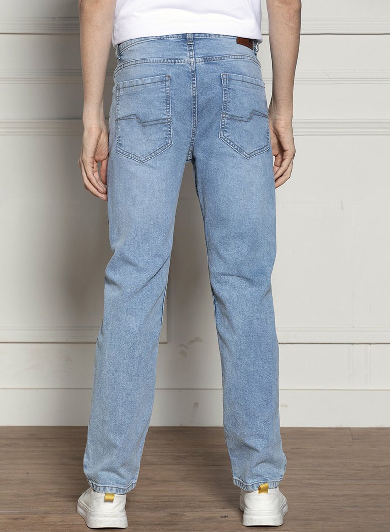 Dennis Lingo Relaxed Fit Light Blue Men's Jeans with Button & Zip Closure (Cotton Blend) - Image 3