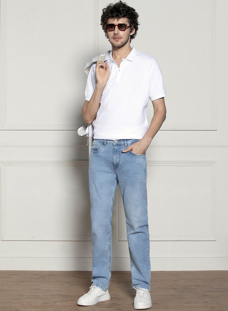 Dennis Lingo Relaxed Fit Light Blue Men's Jeans with Button & Zip Closure (Cotton Blend) - Image 4