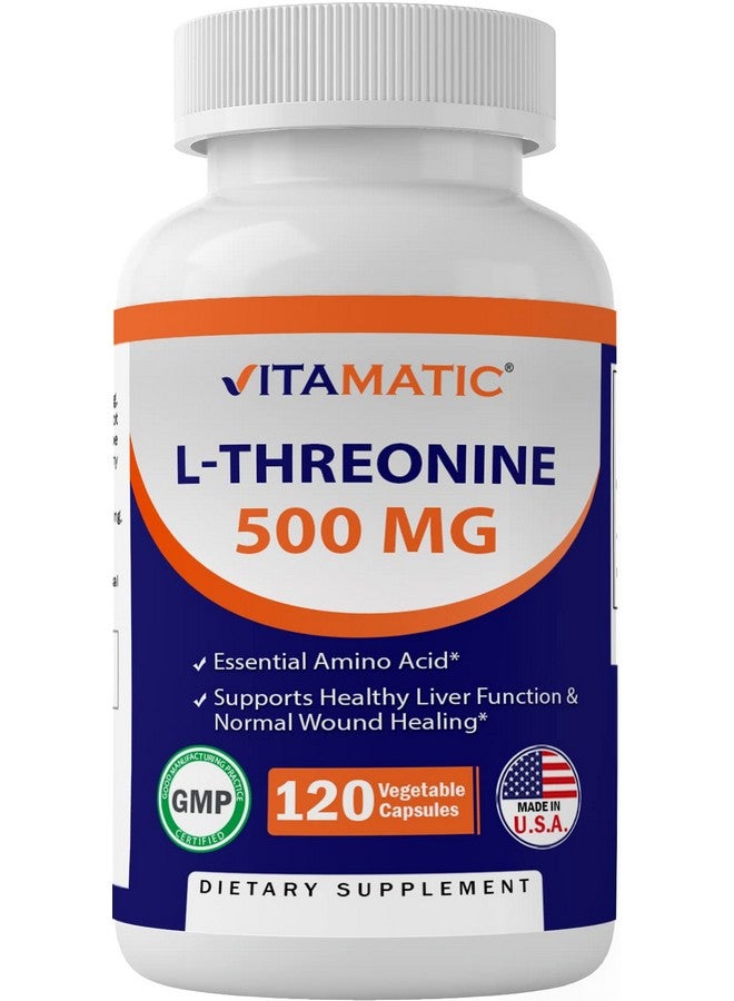 Vitamatic L-Threonine 500mg - 120 Vegetable Capsules Promotes Healthy Liver, Cardiovascular & Structural Function - Image 1