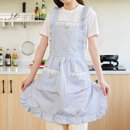 Aoomzoon Funny Aprons for Women with Pockets, Kitchen Cooking Grilling Bbq Cute Chef Apron, Mothers Day Birthday Gifts for Women (Blue/Stripe) - Image 3