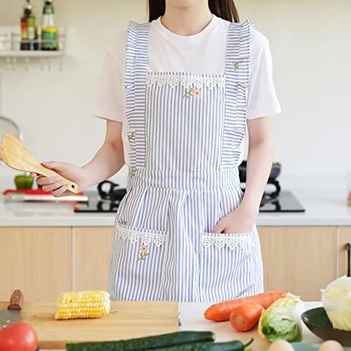 Aoomzoon Funny Aprons for Women with Pockets, Kitchen Cooking Grilling Bbq Cute Chef Apron, Mothers Day Birthday Gifts for Women (Blue/Stripe) - Image 2