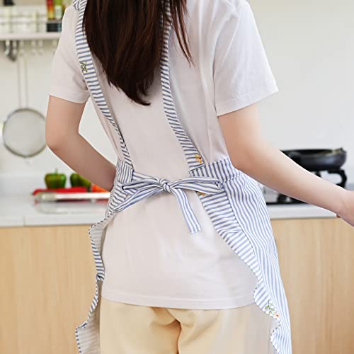 Aoomzoon Funny Aprons for Women with Pockets, Kitchen Cooking Grilling Bbq Cute Chef Apron, Mothers Day Birthday Gifts for Women (Blue/Stripe) - Image 4