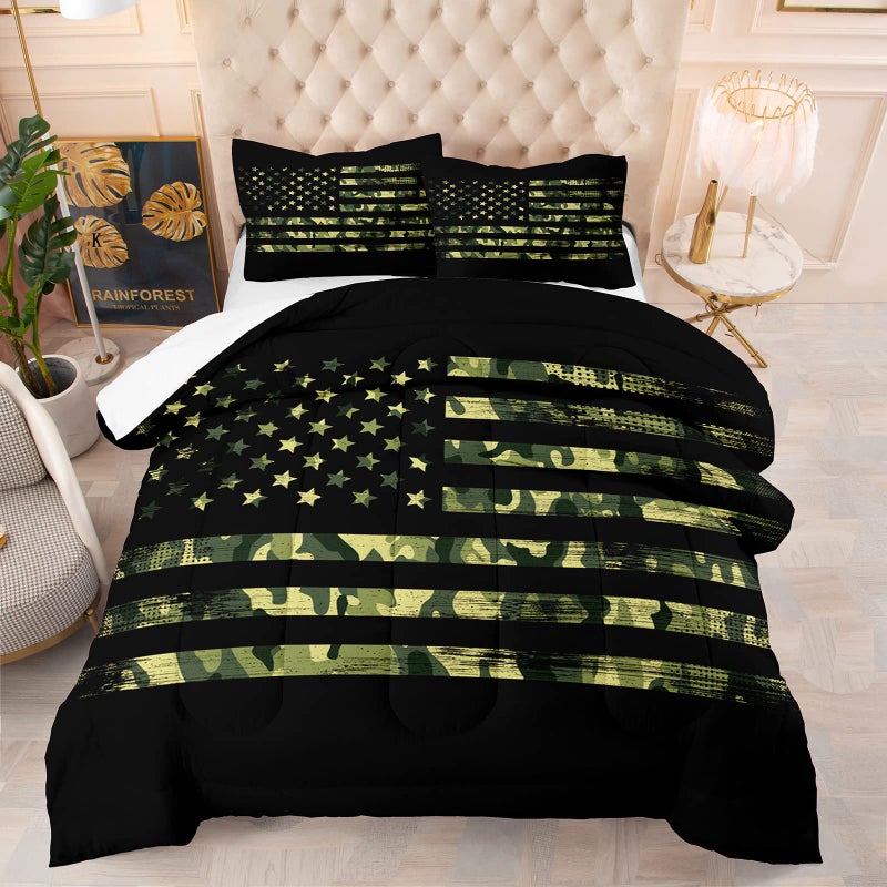 NINENINE American Flag Comforter Bedding Set Twin for Boys Teens3D Camouflage American Flag Pattern Bedding SetBlack Comforter SetSoft Microfiber Quilt with Matching Pillowcase5032