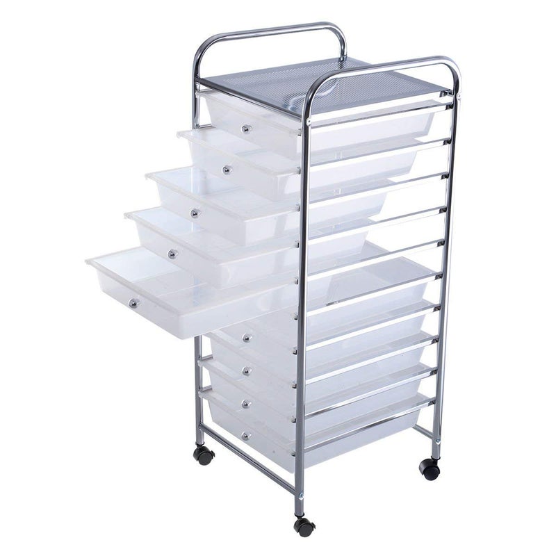 Giantex 10 Drawer Storage Cart Rolling Cart File Scrapbook Paper Mobile Organizer for School Office Clear