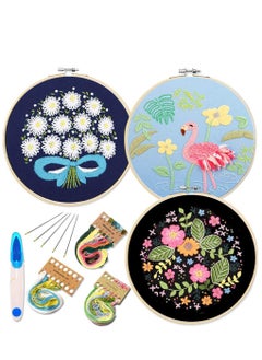 KASTWAVE Embroidery Starter Kit with Pattern and Instructions, 3 Sets Cross Stitch Kit Include Embroidery Clothes with Plants Flowers Pattern, Embroidery Hoops, Color Threads and Tools Set  - Image 1