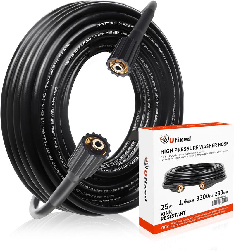 Ufixed 14 Pressure Washer Hose 25FT M2214 3600psiQuick Connect360 SwivelKinkresistantSuit for Main Pressure WasherBlack - Image 2