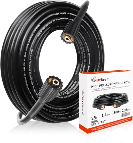 Ufixed 14 Pressure Washer Hose 25FT M2214 3600psiQuick Connect360 SwivelKinkresistantSuit for Main Pressure WasherBlack - Image 1