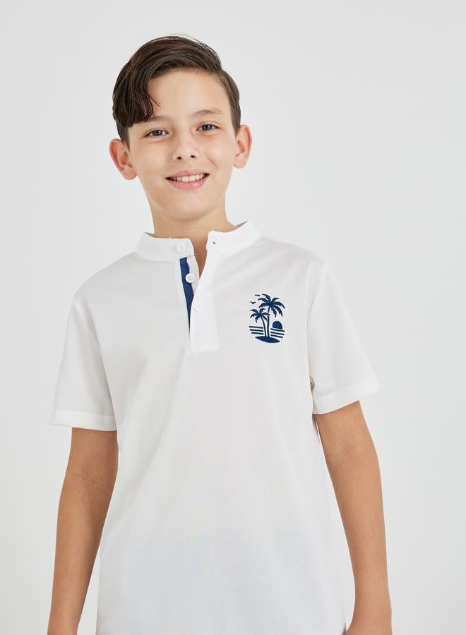 Styli Embroidered Mandarin Collar Buttoned T-Shirt - Image 3