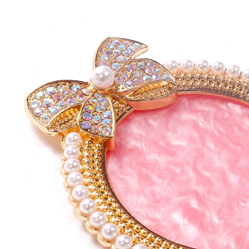 ForSewian Resin Nail Art Palette, Nail Art Painting Mixed Color Palette, Bow Decorated with Rhinestones and Pearls Nail Art Display Board (Golden) - Image 5