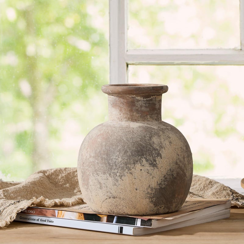 SIDUCAL Ceramic Rustic Farmhouse Vase | 6 Inch Pottery Decorative Flower Vase for Home Decor | Boho Vase | Terracotta Vase for Table  Living Room  Bathroom Decoration  Shelf Decor  Mantel - Image 2