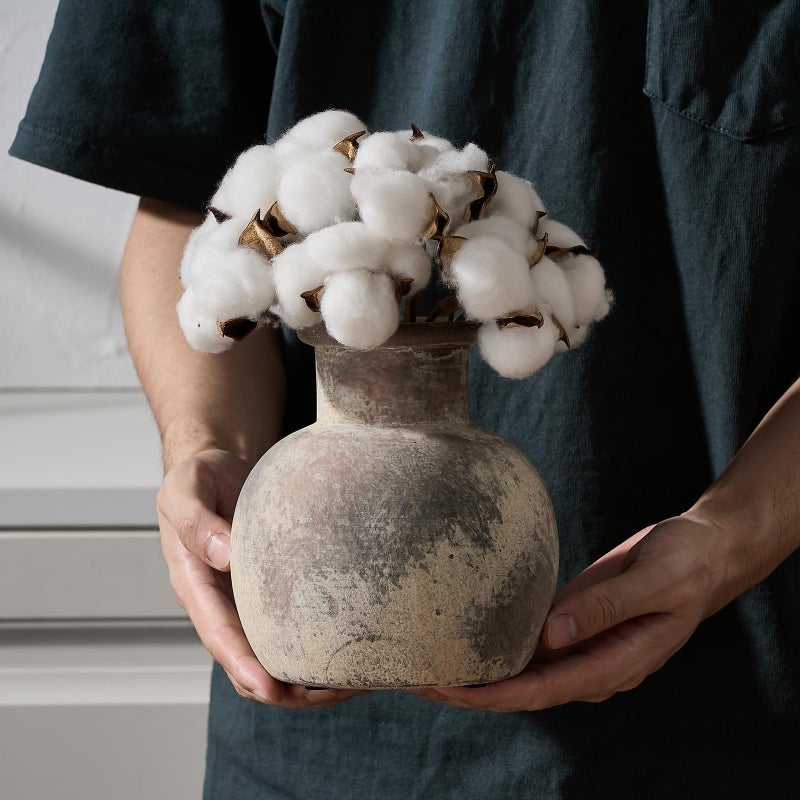 SIDUCAL Ceramic Rustic Farmhouse Vase | 6 Inch Pottery Decorative Flower Vase for Home Decor | Boho Vase | Terracotta Vase for Table  Living Room  Bathroom Decoration  Shelf Decor  Mantel - Image 3