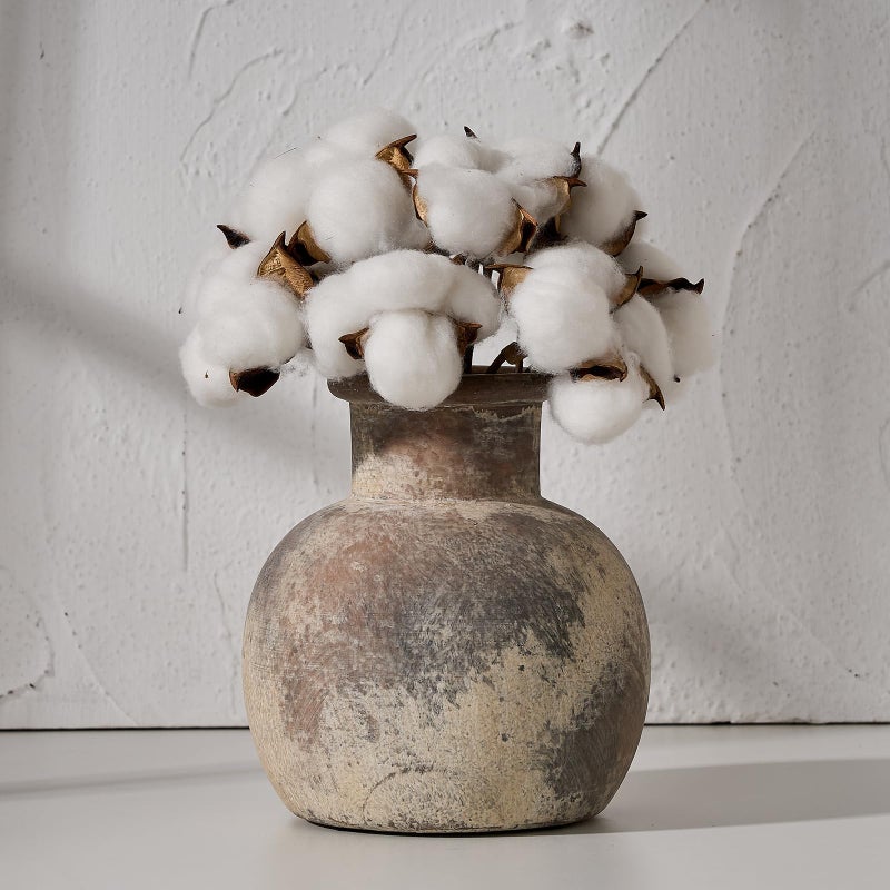 SIDUCAL Ceramic Rustic Farmhouse Vase | 6 Inch Pottery Decorative Flower Vase for Home Decor | Boho Vase | Terracotta Vase for Table  Living Room  Bathroom Decoration  Shelf Decor  Mantel - Image 1