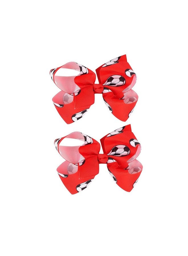 Soccer Hair Accessories, Soccer Hair Bows, Soccer Ball Bow，Soccer Ribbon Bow Hair Clips ，bows Hair Accessories for girls.A (red) - Image 1
