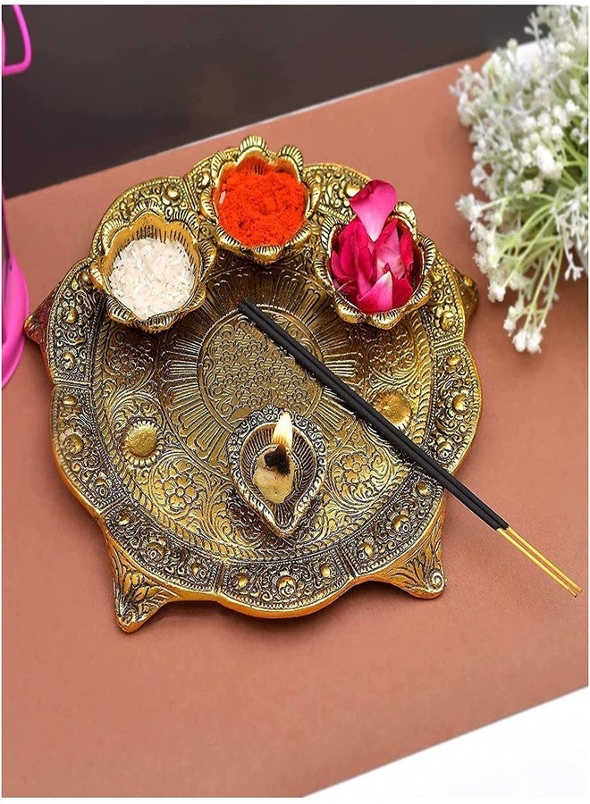 NOBILITY Pooja thali Set for Festival Ethnic Metal Puja Thali Gift for Diwali Home Temple Office Wedding Return Diwali Gift Items - Image 2