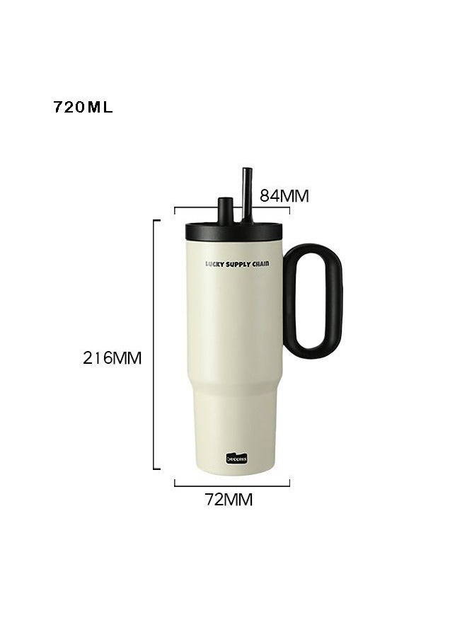 QINGYAN Stainless Steel  Hot Water Cup With Handle Lid and Straw Large Capacity Cup Is Sealed and Leak Proof to Portable Coffee Tea Suitable for home travel sports outdoor 720ml - Image 5