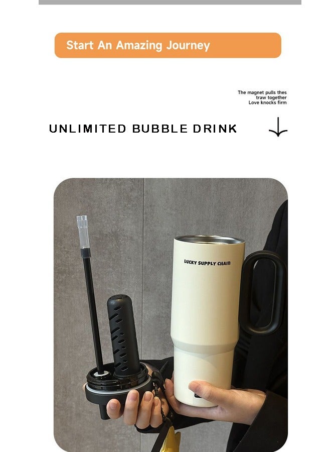QINGYAN Stainless Steel  Hot Water Cup With Handle Lid and Straw Large Capacity Cup Is Sealed and Leak Proof to Portable Coffee Tea Suitable for home travel sports outdoor 720ml - Image 3