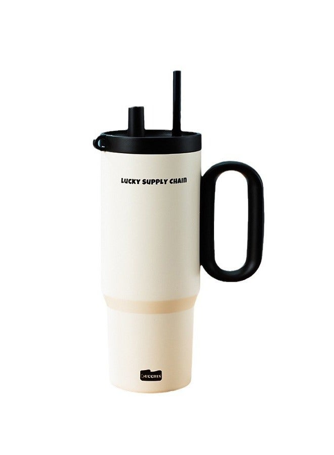 QINGYAN Stainless Steel  Hot Water Cup With Handle Lid and Straw Large Capacity Cup Is Sealed and Leak Proof to Portable Coffee Tea Suitable for home travel sports outdoor 720ml - Image 1